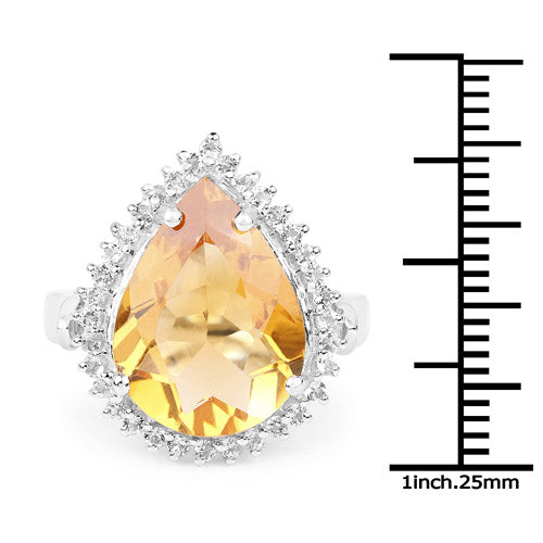 8.56 Carat Genuine Citrine and White Topaz .925 Sterling Silver Ring DestGlow