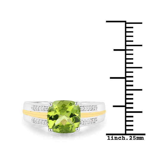 2.20 Carat Genuine Peridot and White Diamond 14K Yellow Gold with .925 Sterling Silver Ring by Bids.com