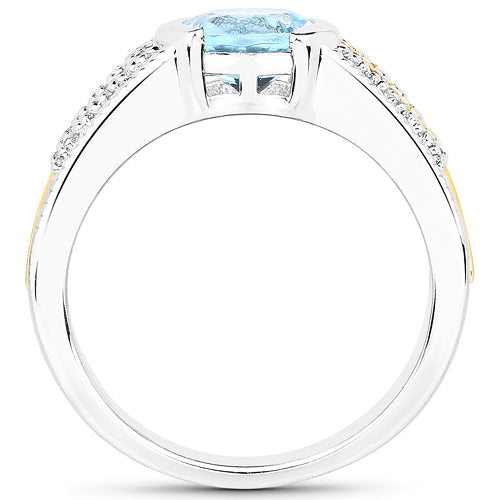 1.37 Carat Genuine Aquamarine and White Diamond 14K Yellow Gold with .925 Sterling Silver Ring by Bids.com