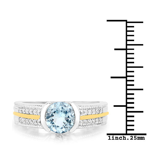 1.37 Carat Genuine Aquamarine and White Diamond 14K Yellow Gold with .925 Sterling Silver Ring by Bids.com