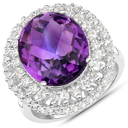 8.41 Carat Genuine Amethyst and White Topaz .925 Sterling Silver Ring by Bids.com