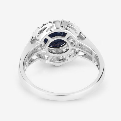 1.71 Carat Genuine Blue Sapphire and White Diamond 10K White Gold Ring DestGlow