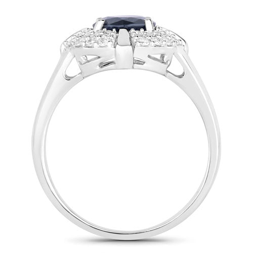 1.71 Carat Genuine Blue Sapphire and White Diamond 10K White Gold Ring DestGlow