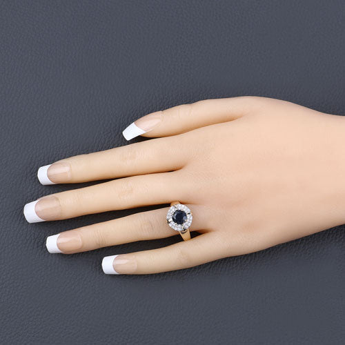 1.71 Carat Genuine Blue Sapphire and White Diamond 10K Yellow Gold Ring DestGlow