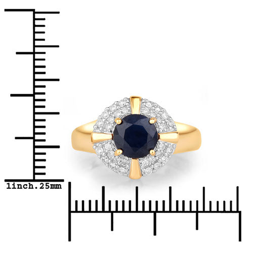 1.71 Carat Genuine Blue Sapphire and White Diamond 10K Yellow Gold Ring DestGlow