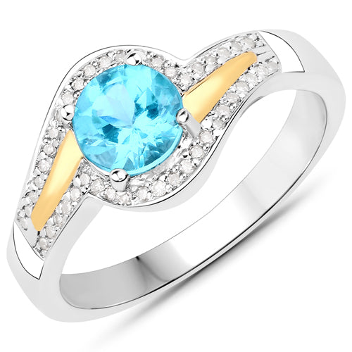 0.92 Carat Genuine Apatite and White Diamond .925 Sterling Silver Ring by Bids.com