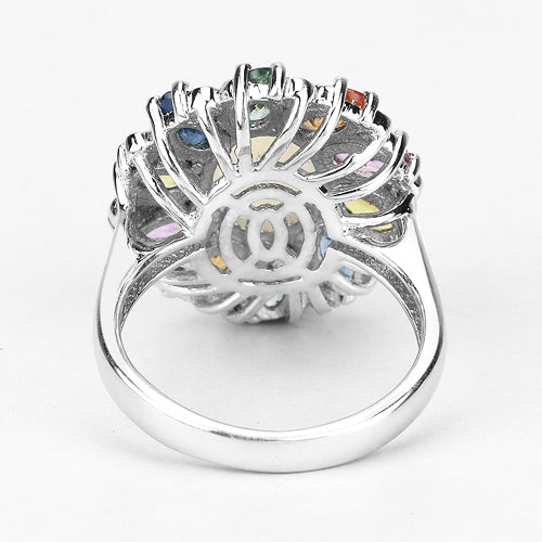 3.92 Carat Genuine Ethiopian Opal, Multi Sapphire and White Diamond .925 Sterling Silver Ring by Bids.com