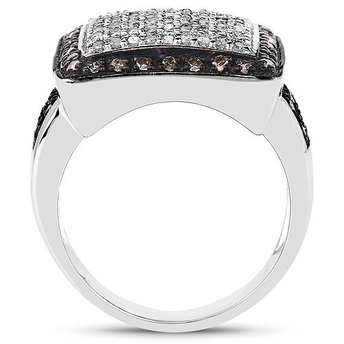 0.61 Carat Genuine Champagne Diamond and White Diamond .925 Sterling Silver Ring DestGlow