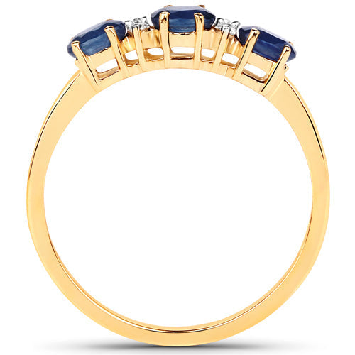 0.70 Carat Genuine Blue Sapphire and White Diamond 10K Yellow Gold Ring DestGlow
