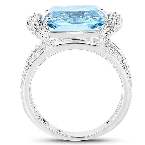 4.78 Carat Genuine Blue Topaz and White Topaz .925 Sterling Silver Ring by Bids.com