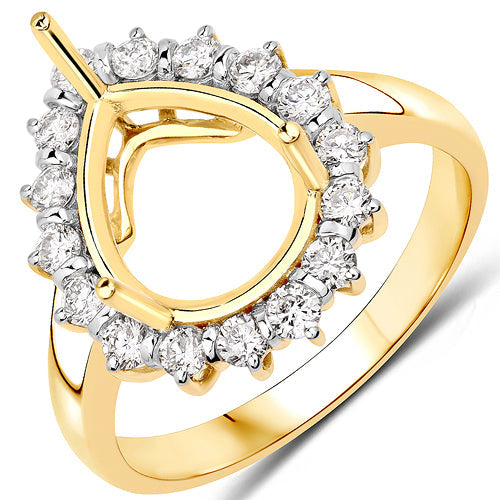 0.48 Carat Genuine White Diamond 14K Yellow Gold Semi Mount Ring - holds 11x9mm Pear Gemstone by Bids.com