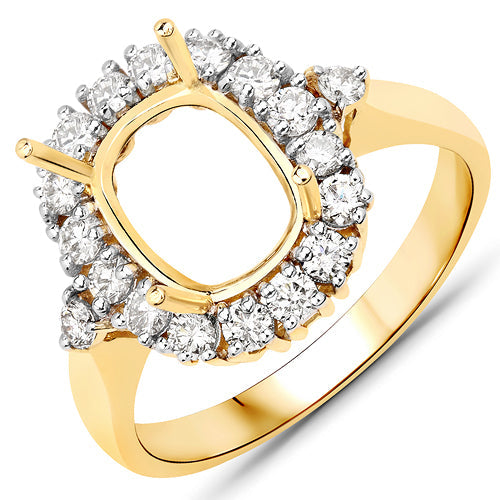 0.54 Carat Genuine White Diamond 14K Yellow Gold Semi Mount Ring - holds 9x7mm Cushion Gemstone by Bids.com