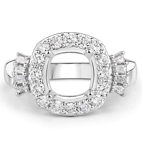 0.73 Carat Genuine White Diamond 14K White Gold Semi Mount Ring - holds 8x8mm Cushion Gemstone by Bids.com