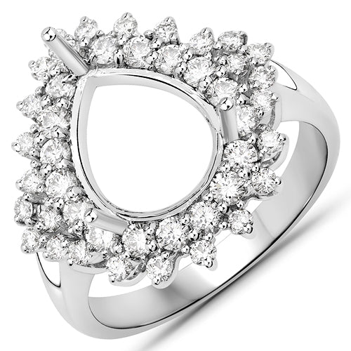 0.89 Carat Genuine White Diamond 14K White Gold Semi Mount Ring - holds 11x9mm Pear Gemstone by Bids.com