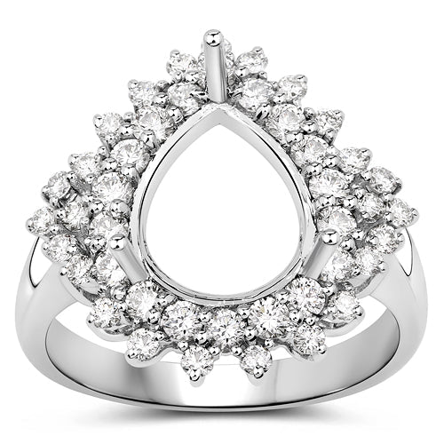 0.89 Carat Genuine White Diamond 14K White Gold Semi Mount Ring - holds 11x9mm Pear Gemstone by Bids.com