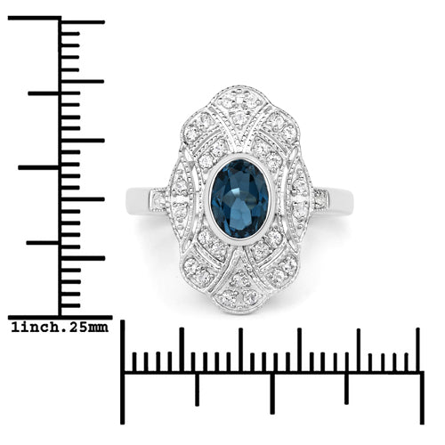 1.32 Carat Genuine London Blue Topaz and White Topaz .925 Sterling Silver Ring DestGlow