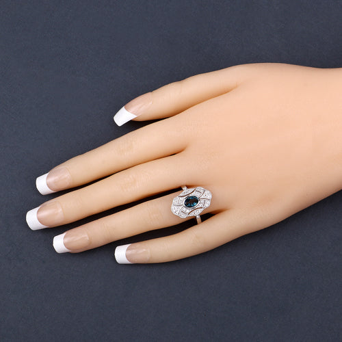 1.32 Carat Genuine London Blue Topaz and White Topaz .925 Sterling Silver Ring DestGlow