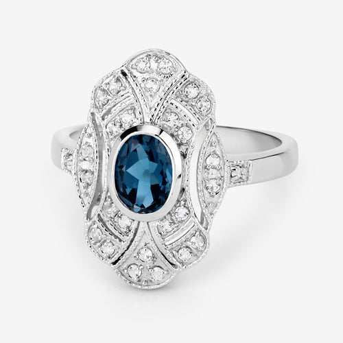 1.32 Carat Genuine London Blue Topaz and White Topaz .925 Sterling Silver Ring DestGlow