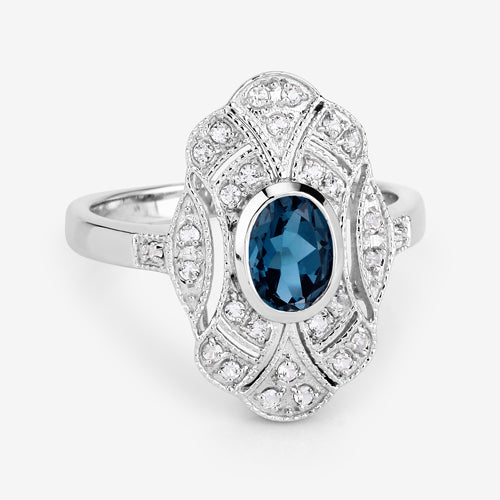 1.32 Carat Genuine London Blue Topaz and White Topaz .925 Sterling Silver Ring DestGlow