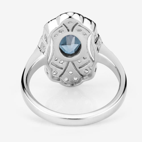 1.32 Carat Genuine London Blue Topaz and White Topaz .925 Sterling Silver Ring DestGlow