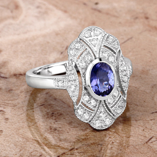 1.17 Carat Genuine Tanzanite and White Topaz .925 Sterling Silver Ring by Bids.com