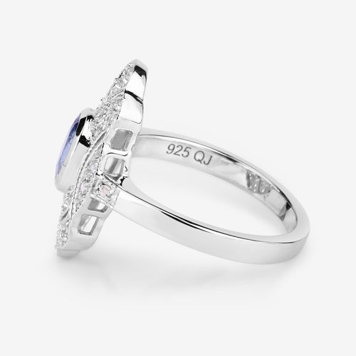 1.17 Carat Genuine Tanzanite and White Topaz .925 Sterling Silver Ring by Bids.com