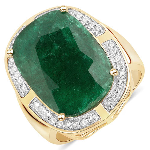 14K Yellow Gold Plated 10.51 Carat Dyed Emerald and White Topaz .925 Sterling Silver Ring DestGlow