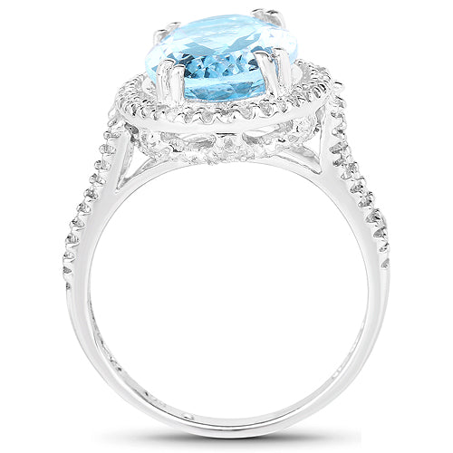 8.15 Carat Genuine Blue Topaz and White Topaz .925 Sterling Silver Ring by Bids.com