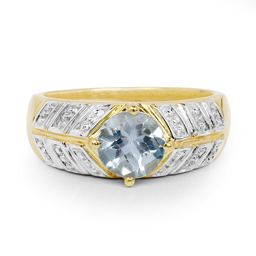 14K Yellow Gold Plated 1.70 Carat Genuine Blue Topaz .925 Sterling Silver Ring DestGlow