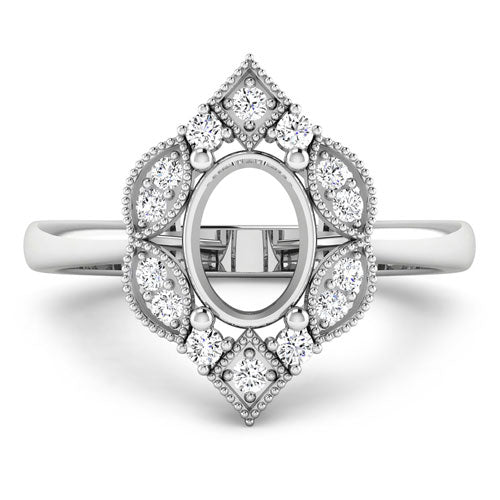 0.20 Carat Genuine White Diamond 14K White Gold Semi Mount Ring - holds 8x6mm Oval Gemstone by Bids.com