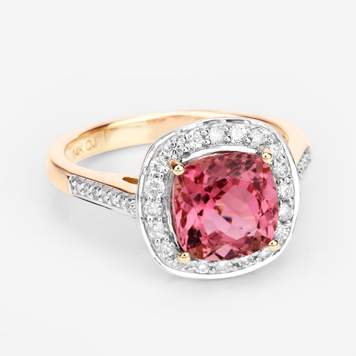 2.71 Carat Genuine Royal Pink Tourmaline and White Diamond 14K Yellow Gold Ring by Bids.com
