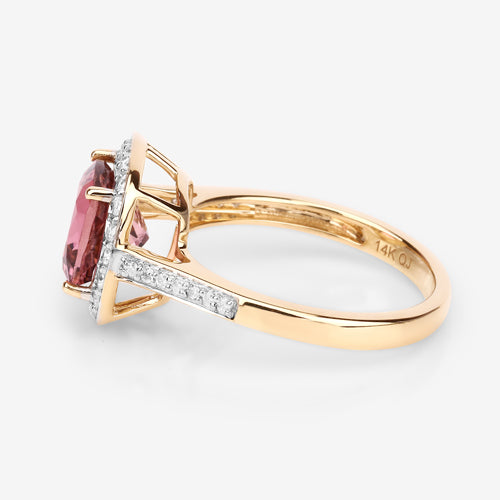 2.71 Carat Genuine Royal Pink Tourmaline and White Diamond 14K Yellow Gold Ring by Bids.com