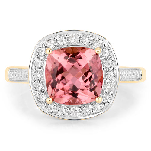 2.71 Carat Genuine Royal Pink Tourmaline and White Diamond 14K Yellow Gold Ring by Bids.com