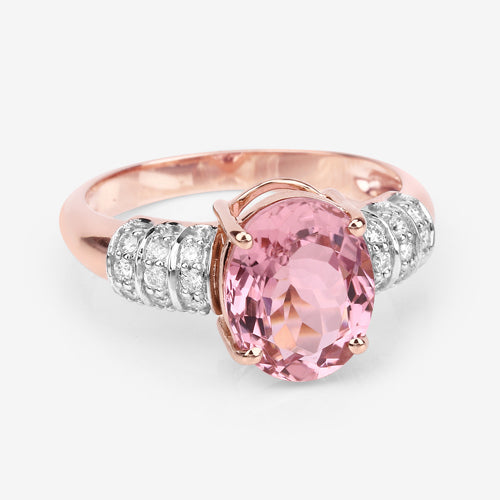 3.11 Carat Genuine Pink Tourmaline and White Diamond 14K Rose Gold Ring by Bids.com