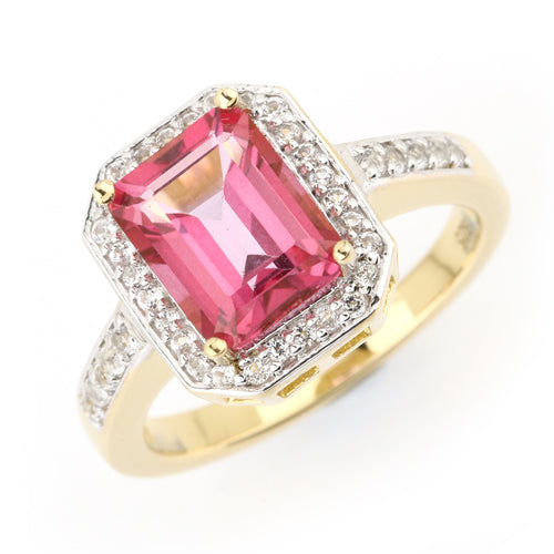 2.97 Carat Genuine Pink Topaz and White Topaz .925 Sterling Silver Ring DestGlow