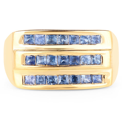 14K Yellow Gold Plated 1.05 Carat Genuine Blue Sapphire .925 Sterling Silver Ring by Bids.com