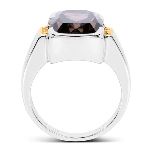 Two Tone Plated 5.51 Carat Genuine Smoky Quartz and White Topaz .925 Sterling Silver Ring by Bids.com