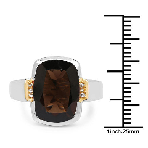 Two Tone Plated 5.51 Carat Genuine Smoky Quartz and White Topaz .925 Sterling Silver Ring by Bids.com
