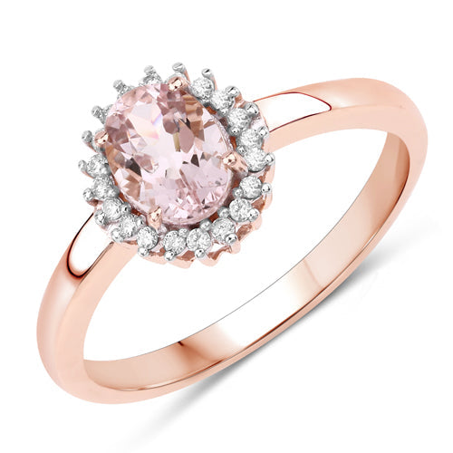 0.81 Carat Genuine Morganite and White Diamond 14K Rose Gold Ring by Bids.com