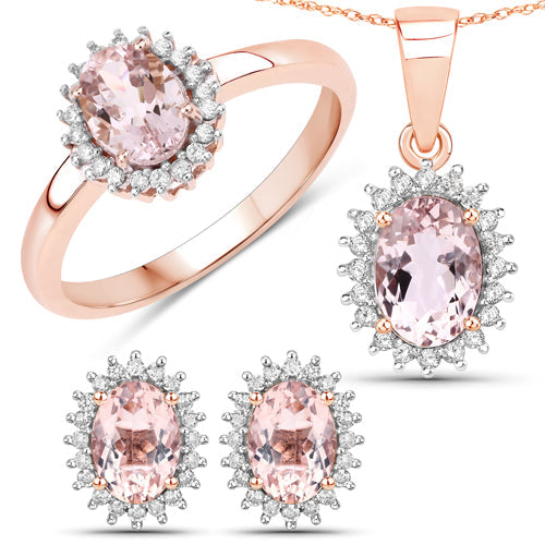 0.81 Carat Genuine Morganite and White Diamond 14K Rose Gold Ring by Bids.com