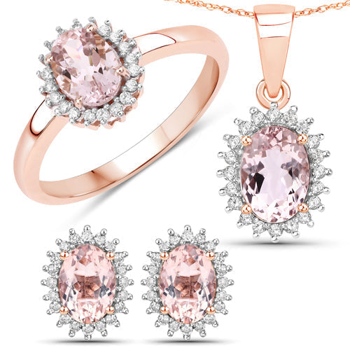 0.81 Carat Genuine Morganite and White Diamond 14K Rose Gold Pendant DestGlow