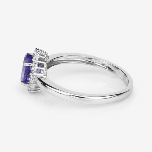 0.86 Carat Genuine Tanzanite and White Diamond 14K White Gold Ring DestGlow
