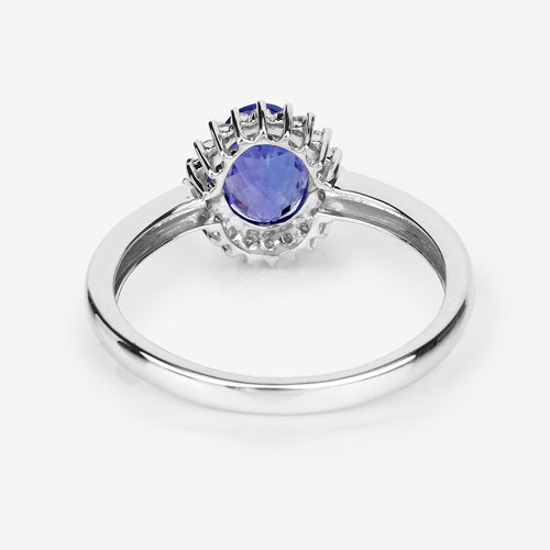 0.86 Carat Genuine Tanzanite and White Diamond 14K White Gold Ring DestGlow