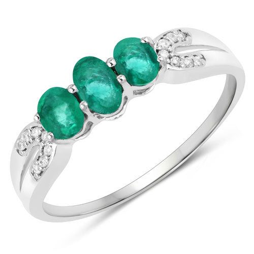 0.53 Carat Genuine Zambian Emerald and White Diamond 14K White Gold Ring DestGlow