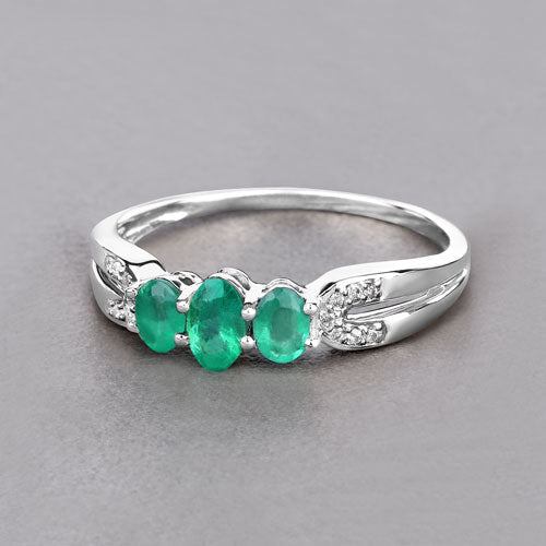 0.53 Carat Genuine Zambian Emerald and White Diamond 14K White Gold Ring DestGlow