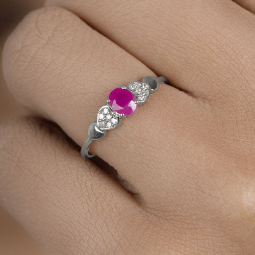 0.36 Carat Genuine Ruby and White Diamond 14K White Gold Ring by Bids.com