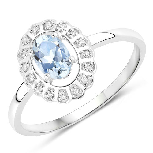 0.44 Carat Genuine Aquamarine and White Diamond 14K White Gold Ring by Bids.com