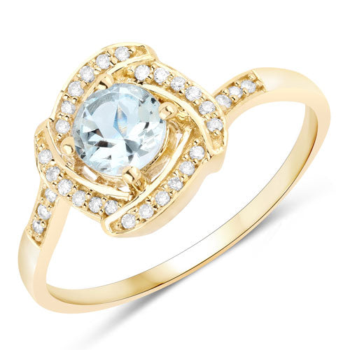 0.46 Carat Genuine Aquamarine and White Diamond 14K Yellow Gold Ring by Bids.com