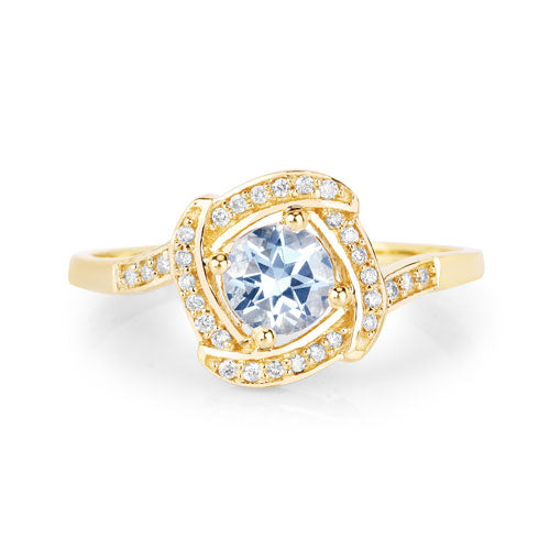 0.46 Carat Genuine Aquamarine and White Diamond 14K Yellow Gold Ring by Bids.com