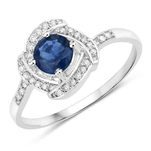 0.73 Carat Genuine Blue Sapphire and White Diamond 14K White Gold Ring DestGlow